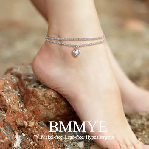 BMMYE Sterling Silver Anklet Ankle Bracelets for Women,Adjustable Silver Anklets for Women Hypoallergenic Ankle Bracelet - Image 5
