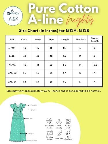 Image of 9shines Label Stylish Pure Cotton Nighty Maxi for Women | Embroidery Neckline Nightgown | A-Line Nightdress with Pocket | Floral Night Gown| Soft Comfortable Cotton Sleepwear (Cotton Yoke)