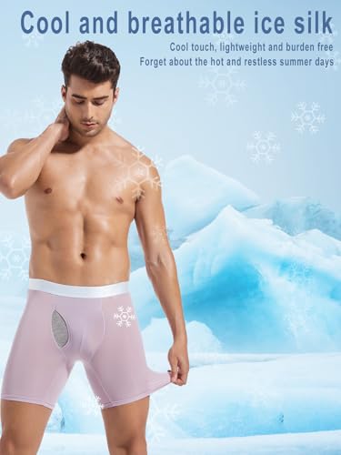 Men`s Boxer Briefs Ice Silk Underwear,4-Pack Big & Tall XL-5XL Sexy Trunk Multipack Comfortable Cool Underwear Pack3