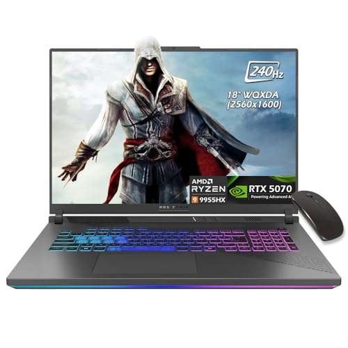 Image of ASUS ROG Strix G18 Gaming Laptop, 18 inch 2.5K (2560x1600, WQXGA) 16:10 Display, AMD 16core Ryzen 9 9955HX, RTX5070, 32GB DDR5 RAM 4TB SSD, WiFi6E, Backlit KB, Win11, Eclipse Gray, w /Mouse, W /GaLiMu
