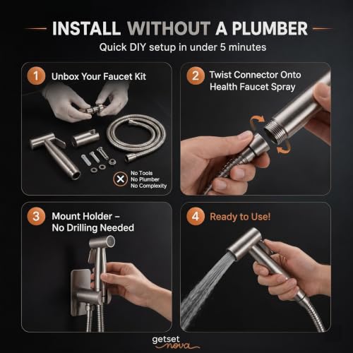 Image of Health Faucet Stainless Steel Handheld Bidet Sprayer with 1.5m Hose | Bathroom Hand Shower | Leakproof, Rust Resistant | Easy Installation. (Full Set Jet Spray)