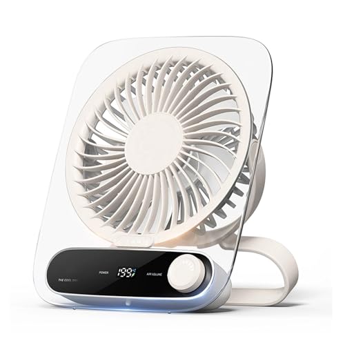 Intckwan Ventilador de Mesa Silencioso con 199 Velocidades, Mini Ventilador USB Recargable (Batería 3000mAh), Luz LED, Aromaterapia, Montaje en Pared - Ideal para Casa, Oficina, Camping - Blanco Crema