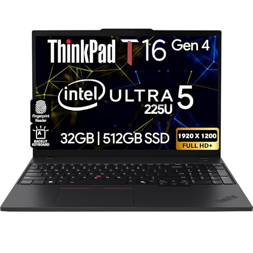 Image of Lenovo ThinkPad T16 Gen 4 16 WUXGA IPS Display, Intel Ultra 5-225U (Beats i7-1355U), 32GB DDR5, 512GB SSD, HD Webcam, WiFi 6E + BT, RJ-45, Backlit Keyboard, FP Reader, W11P, Business Laptop - Black