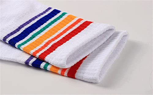 Womens Knee High Socks Knee High Socks for Girls Golf Casual Rainbow Socks (Color : White, Size : 35CM)4