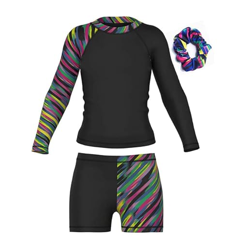 Image of Girls Rash Guard 2-Piece Swimsuit Set - Long Sleeve Swimwear with UPF 50+ Sun Protection 4-14 Years