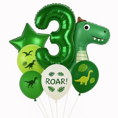 Set de Globos Dinosaurios para Cumpleaños, Globo Gigante, Incluye Decoración Dinosaurios para Fiesta Temática, Cumpleaños y Sesiones de Fotos (7 Piezas - Número 3)