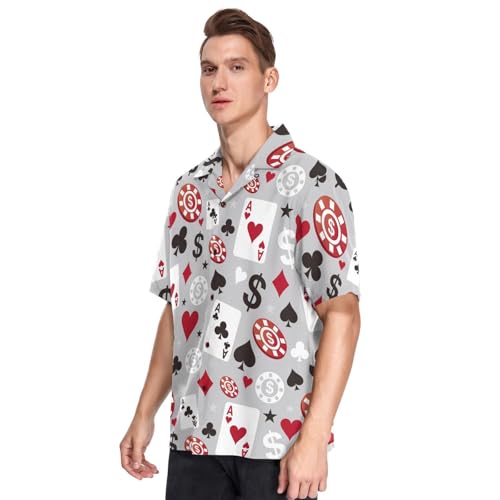 ALAZA Poker Card Gray Men's Hawaiian Shirt Short Sleeve Button Down Shirt Casual Beach Shirts S M L XL 2XL 3XL2