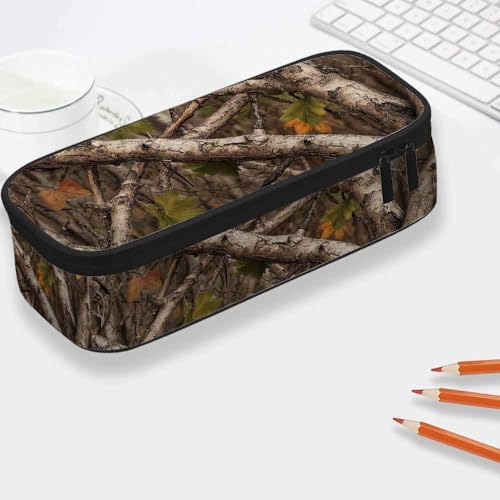 Image of Yekiua Realistic Trees Camouflage Pencil Holder Branches Green Brown Oak Leaves Big Capacity Pencil Case Multi-Purpose Makeup Pouch For Office College Adult
