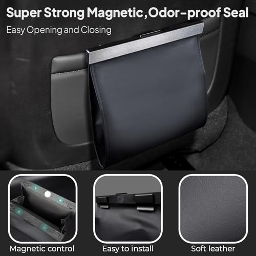 Image of COZILO Leather Car Trash Can with Smart LED Light & Magnetic Closure,Leak-Proof, Odor-Lock Car Garbage Can for Any Cars, Sedans, SUVs, Trucks, Black