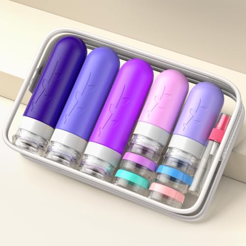 Image of Aeomini 19 Pack Purple Travel Bottles for Toiletries, Silicone TSA Approved Travel Size Containers, Leak Proof Refillable Accessories for Shampoo Conditioner Lotion