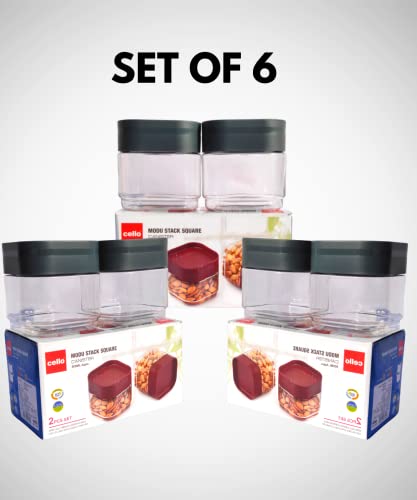 Image of Cello Plastic Modustack Square Canister, 500 ml Pair of 2, pack of (3)