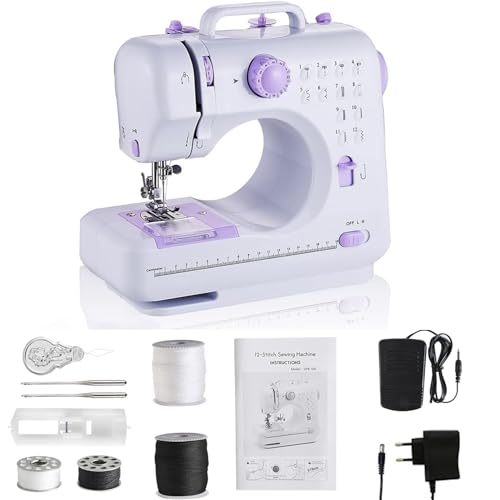 U HOOME Portable Mini Electric Sewing Machine Dual Speed Portable Sewing Machine for Beginners with Light Sewing Kit for Household Use 12 Built-in Stitches Foot Pedal for Home DIY Projects & Gift