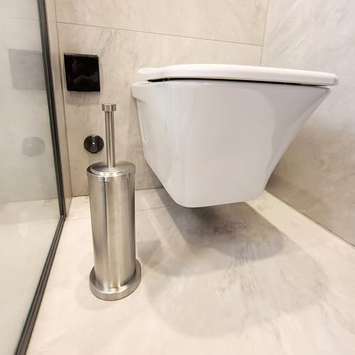Image of Brushed Nickel Toilet Bowl Brush with Holder, Durable Bathroom Cleaning Tool, Modern Design for Easy Toilet Maintenance, Bathroom Cleaner Brush for Efficient Cleaning and Hygiene