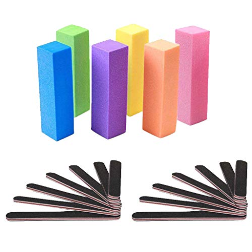 Nail file and cushion block 20Pcs gloss polisher all-round manicure tool nail natural sanding board (nail file 14 and buffer 6)