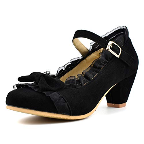 MFairy Women's Low Heel Mary Jane Shoes Vintage Cute Bow Cosplay Shoes
