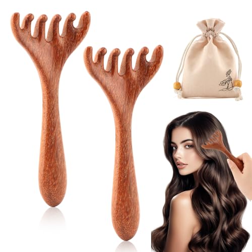 Peine masajeador de cuero cabelludo de madera, pack de 2 miniatura 2