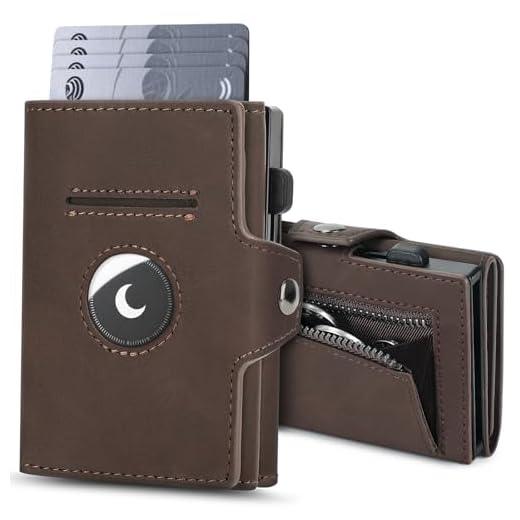 BAIGIO AirTag Carteras para Hombre con Monedero, Tarjetero Hombre con Bloqueo RFID para 8 Tarjetas, Billeteras para Hombres Carteiras Porta Cartoes Homem Smart Wallets for Men con Caja Regalo, Café