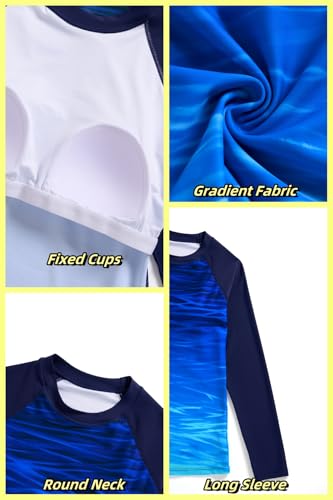 Image of Daci Women Two Piece Rash Guard Long Sleeve Swimsuits with Short UPF 50+ | UPF 50+,High Waisted Short,Long Sleeve,High Neck,Built-in Brief,Quick Dry