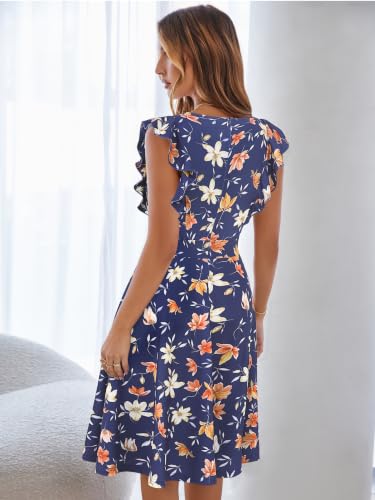 Image of YATHON Women's Vintage Ruffle Sleeve Floral A Line Cocktail Party Dresses