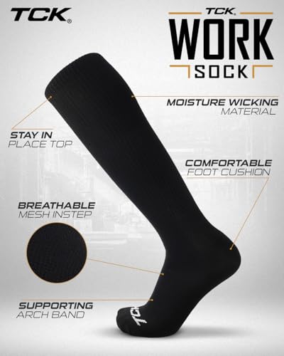 Image of TCK Over the Calf Work Socks 6 Pair Moisture Wicking for Men and Women (Black, X-Large)