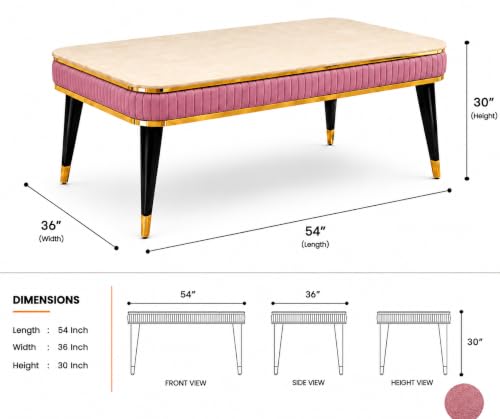 Image of WOODEN SPACE 4 Seater Wooden Dining Table Set | Urban Marble Top Dining Table with Chairs for Dining Room & Kitchen (Modern Zyro Pink) (54 x 36 x 30 inch)