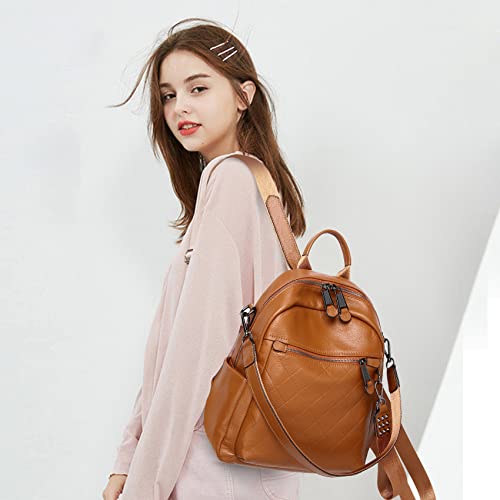Image of Genuine Leather Backpack Purse For Women | Fashion Convertible Ladies Shoulder Bag Burnt Caramel /Orange