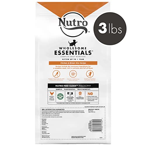 Image of Nutro Wholesome Essentials Kitten Natural Dry Cat Food for Early Development Farm-Raised Chicken & Brown Rice Recipe, 3 lb. Bag (Pack of 2)