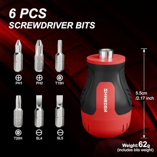 Image of SHARDEN 8 in 1 Stubby Multi Screwdriver with 6 CRV Bits Phillips, Slotted, Torx, Small Short Screwdriver with Magnetic Tip Portable All in One Repair Tool Kit for Home DIY Tables, Doors, Chairs