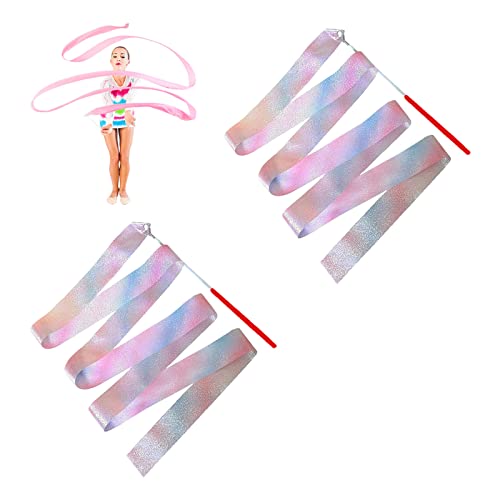 QEEROYO Ruban de Danse, Ruban de Gymnastique, 2 Pièces Ruban de Gymnastique Rythmique, Gym Fitness Rubans, Ruban Danse Artistique pour Les Enfants, Tournoyant Rubans pour Enfants Danse Artistique(2M) Cover