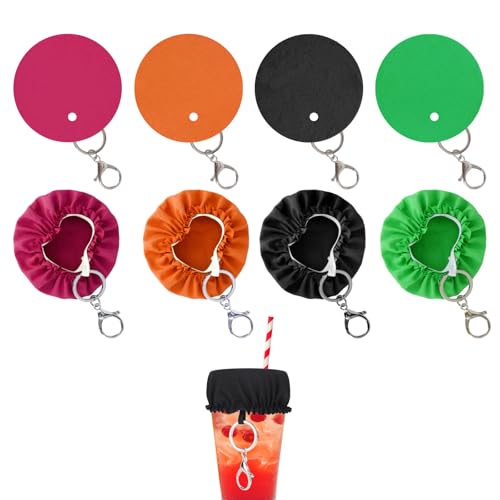8pcs Drink Cup Shields with Keychains 2026 New Cap Drink Cover Scrunchie with Straw Hole Alcohol Safety Protection Covers for Girls Women Bar Party Clubs (Multicolored)