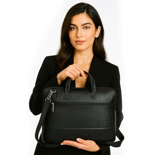 Image of Nautica Padded Laptop Sleeve Stylish Leatherette Bag | Waterproof Protective Cover with Handle & Detachable Sling Strap | Compact and Comfortable for Travelling | Suitable up to 15.6 Inch Laptop