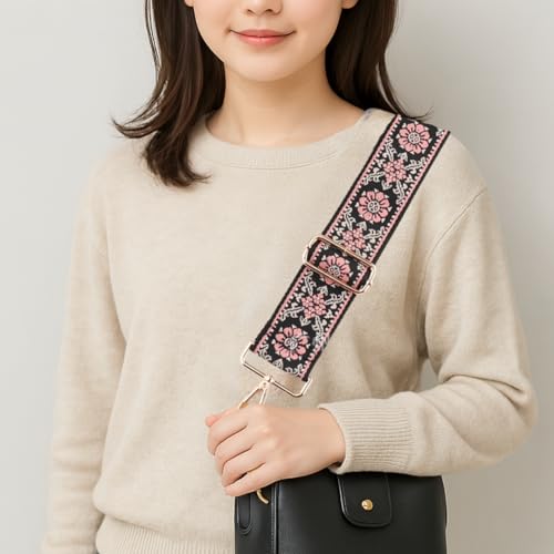 [emmy's shop] ショルダーストラップ バッグ用 太め ショルダーベルト 後付け 単品 ショルダー紐 付け替え 調節可能 (ピオニーブラック)