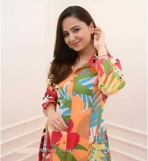 Image of Women's Stylish Abstract Printed Multicolored Kurta with Pant Co-ord Set