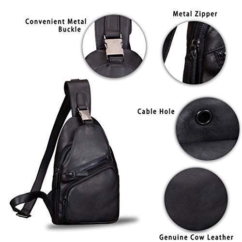 Genuine Leather Sling Bag for Men Women Crossbody Shoulder Backpack Handmade Chest Bag Motorcycle Daypack Travel 6