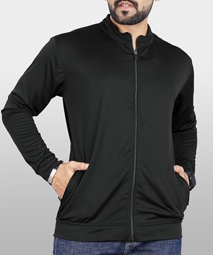 Image of FIBREZA Men Solid Polyester Sports Jacket Long Sleeves Full Zip with Pocket Gym, Running & Travel Upper Wear