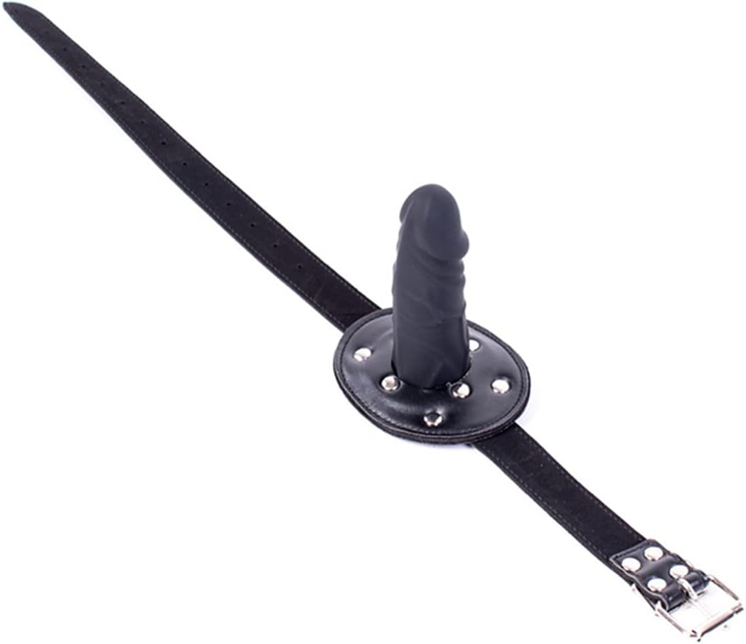 SM Realistic Penis Gag Sex Bondage Mouth Gag with Adjustable Leather Strap for Couple Restraint Set (Length: 10cm, Silver)