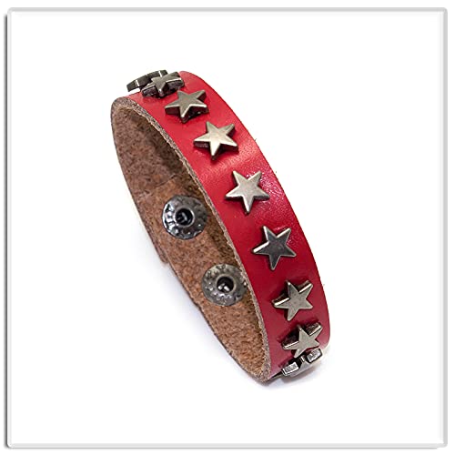 Image of Xusamss Hip Hop Alloy Star Wristband Leather Cuff Bracelet,7.5inches