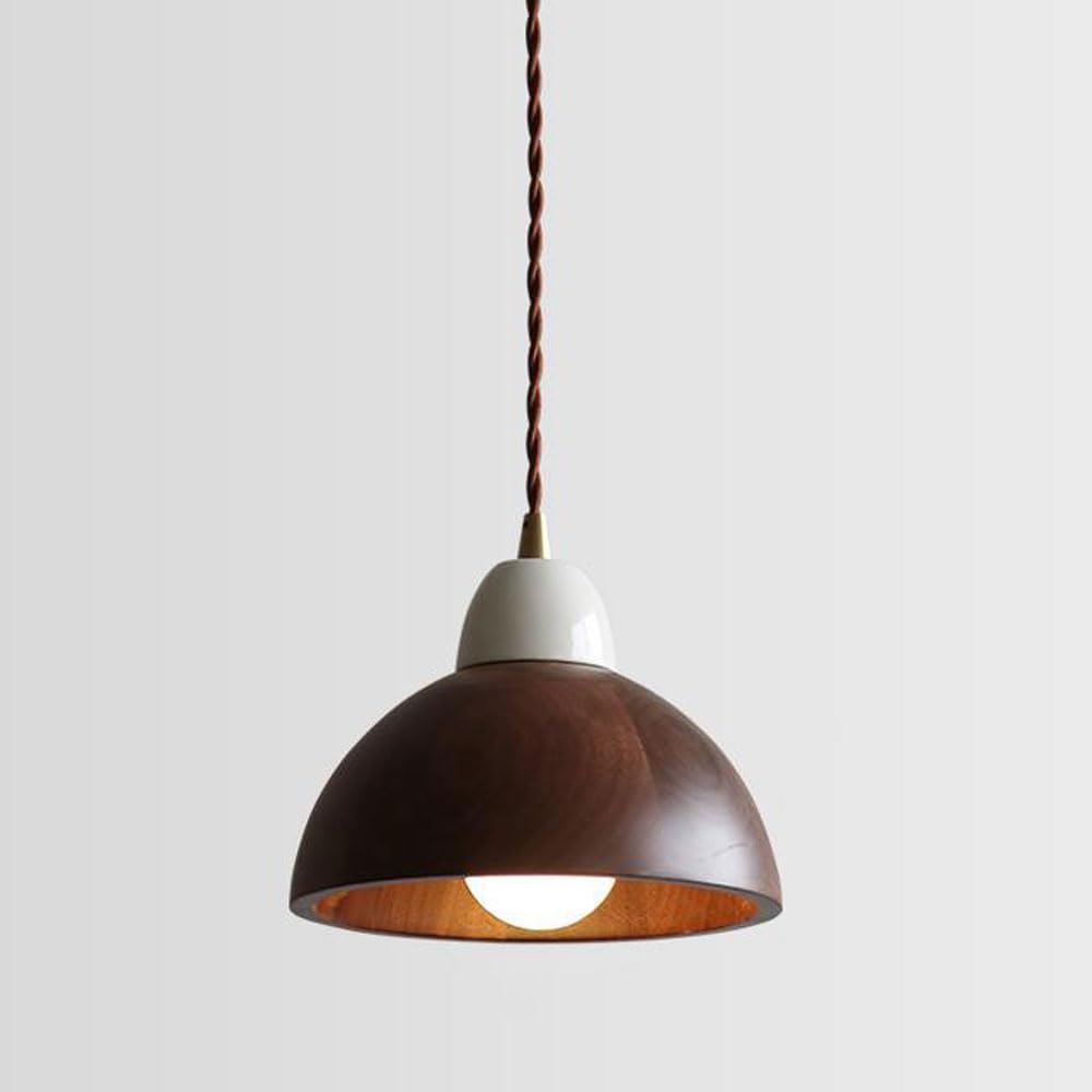 Lustre en noyer style ferme vintage pour éclairage de chambre cosy