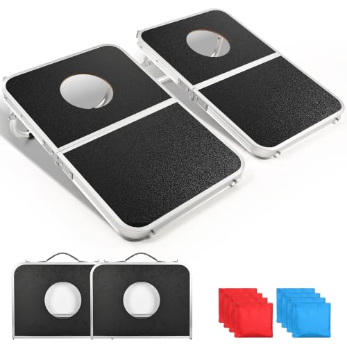 Image of ropoda Cornhole Board Set with Score Sheet, 4x2 /3x2 FT Regulation Size Corn Hole Games for Adults with Lightweight Aluminum Alloy Edging, Yard /Outdoor /Backyard Games