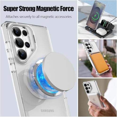 Image of DIZORO Compatible with Samsung Galaxy S26 Ultra Case, Compatible with Magsafe, Wireless Charging,with Camera Stand,Military Grade Drop Tested,Translucent Hard Back Soft Edge Back Cover (White)