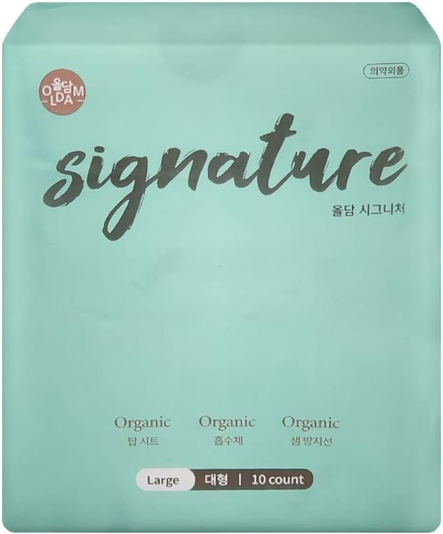 Oldam Organic Cotton Pads - Without SAP, Ultra-Thin with Wings, Unscented, 100% Certified Organic Cotton, Plant-Based Sanitary Pads for Women (Large 10 Count)