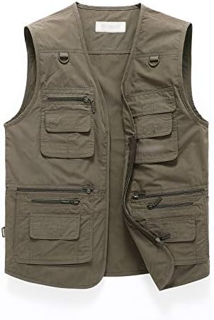 Hbufnha Outdoor Vest For Men Work Fishing Travel Safari Ranger Vest Multi Pockets Vest Jacket For Hunting Hiking 01-GY-L
