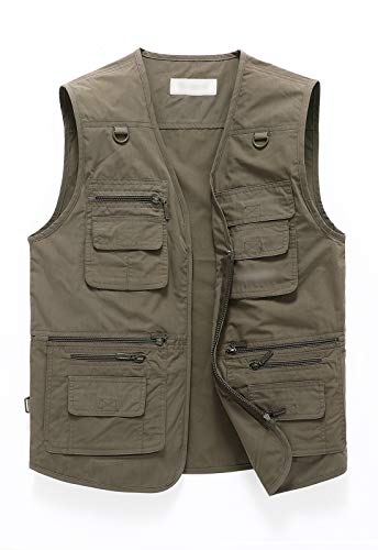 Hbufnha Outdoor Vest For Men Work Fishing Travel Safari Ranger Vest Multi Pockets Vest Jacket For Hunting Hiking 01-Gy-L #TOP6