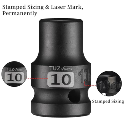 Image of 1 /2 Inch Drive 10mm Shallow Metric Impact Socket,CR-MO,6 Point Radius Corner Design,Square Chamfered Opening,Axle Nut Impact Grade Socket for Easy Removal