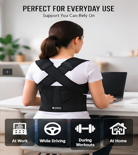 Image of ZEDAN Neoprene Posture Corrector Belt for Men & Women | Shoulder & Back Support Brace | Comfortable Clavicle Strap | Back Straightener Support For Spine & Body Posture Correction | Free Size