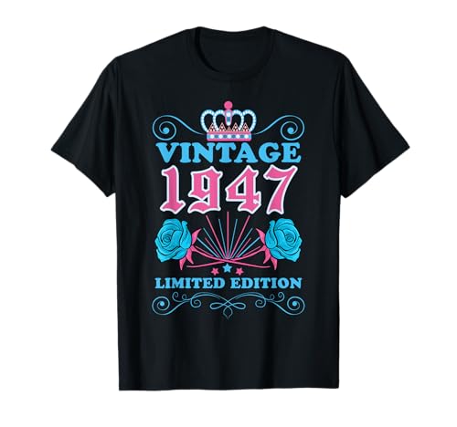 75 años de edad regalos vintage 1947 camisa hombres mujeres 75 cumpleaños Camiseta