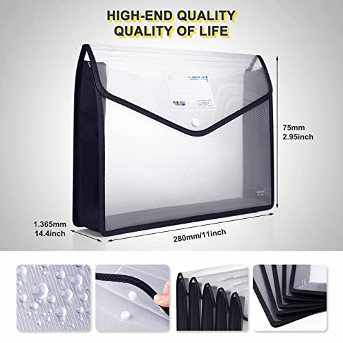 Plastic File Folders, Waterproof Transparent Expandable File Organiser - Portable Large Capacity A4B4 File Wallet For Office/Business/School (Black&Clear-5 Pack) #TOP2