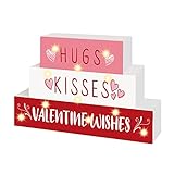 Valentines Day Decor,11 LED Valentine Wood Block Sign, Valentine Wishes Rustic Letters, Farmhouse Home Table Centerpiece Decor,Valentine's Day decor Tiered Tray, Tables, Mantel Decor，Valentine Gift
