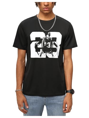 SHENHE Mens Graphic T Shirts Basketball Fans Short Sleeve Crew Neck Casual Summer Tee Tops Black Large