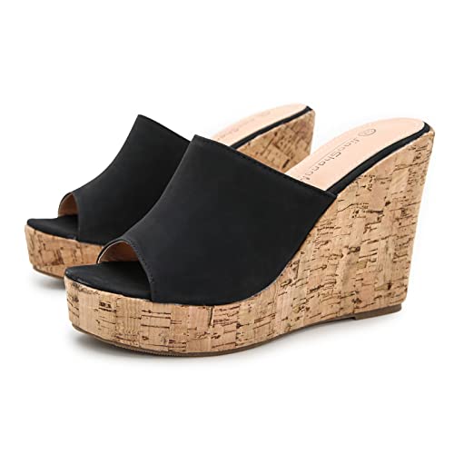 gloryinterest Wedge Sandals for Women Platform High Heels Summer Mule Slip on Comfortable Soft Arch Support Sandals Black Pink White Blue US5-123